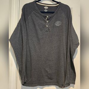 Men's Dickeys Heather Grey Long Sleeve Henley Shirt Size XL